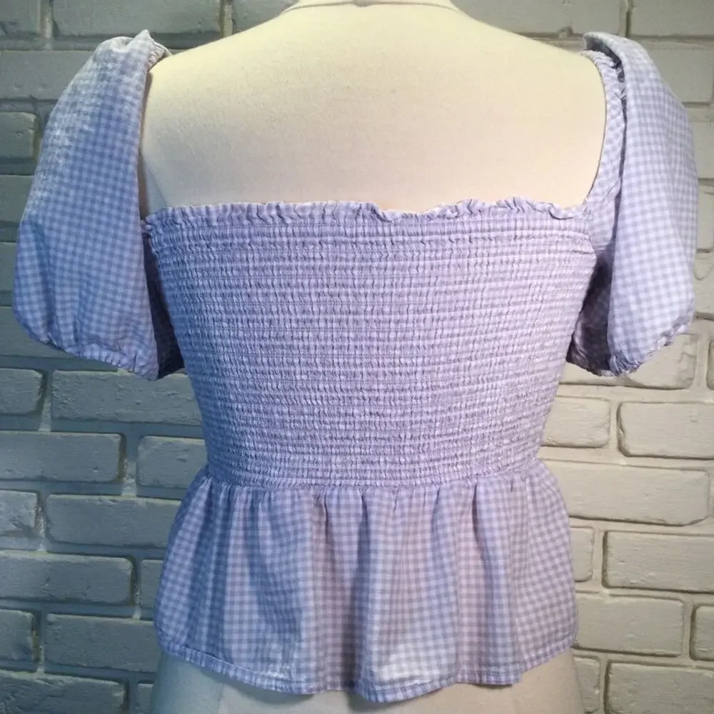 J. Crew Square-neck Smocked Gingham Crop Top M